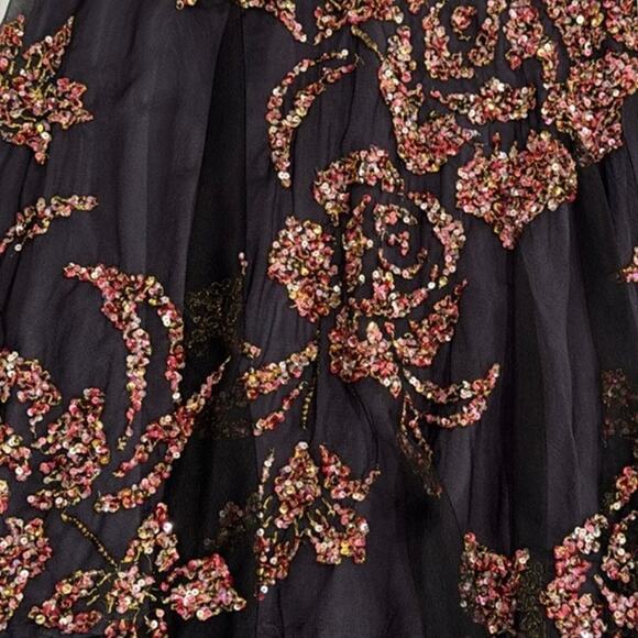 Vintage French Connection Size 12 Black Layered Floral Sequin Tulle Midi Skirt - Picture 4 of 6